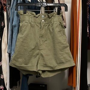 Military green, high-waisted shorts